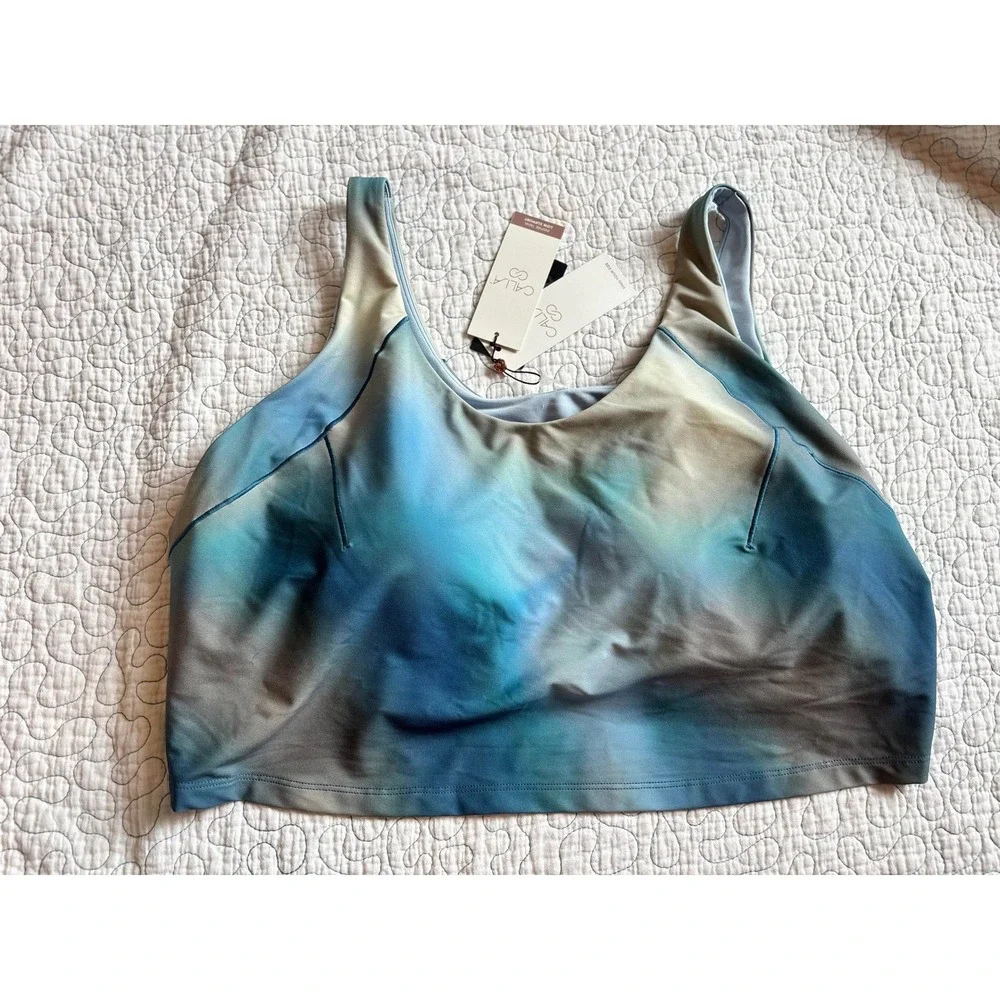 CALIA Womens‎ Low Support Sports Bra Blue Teal Ombre Watercolor 3XL